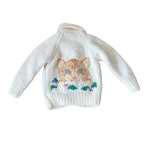 Vintage Sweater Hand Knitted by Grandma Cardigan Sweater Kitten